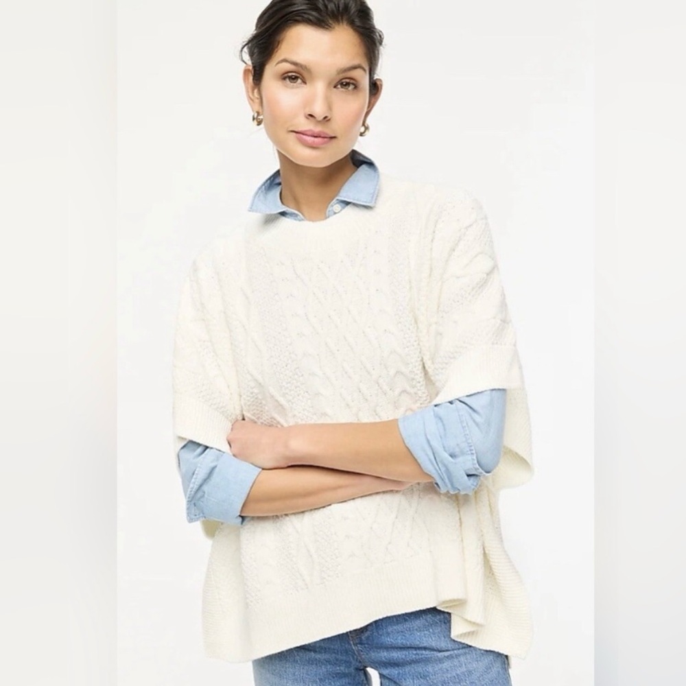 J. Crew factory Fisherman cable-knit poncho in ivory one size EUC